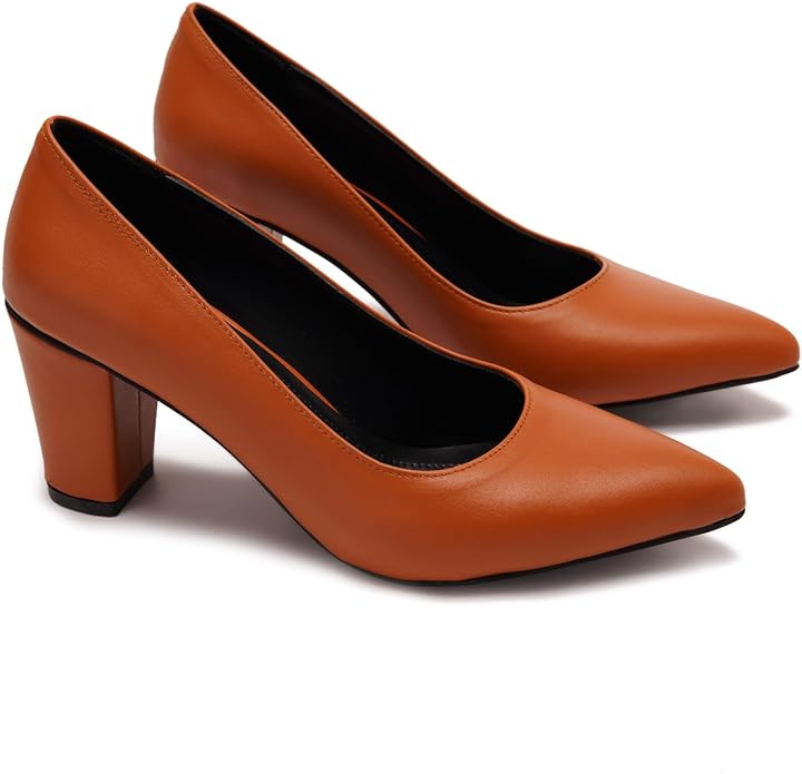 Women`s Leather Mid Block Heeled Shoes